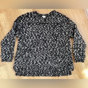 J.Jill Sweater Wool Blend Black White Gray Tweed Chunky Knit Crewneck large